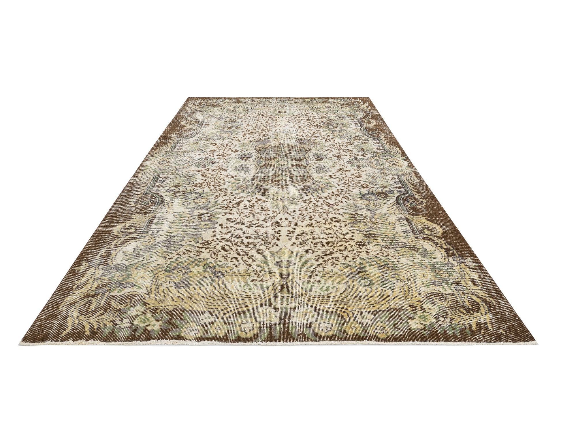 Vintage Kahverengi Göbekli Yün ve Pamuk El Dokuma Halı 172x264 Şark Halı