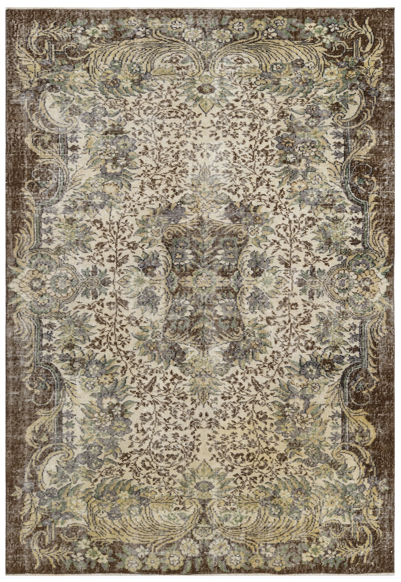 Vintage Kahverengi Göbekli Yün ve Pamuk El Dokuma Halı 172x264 Şark Halı