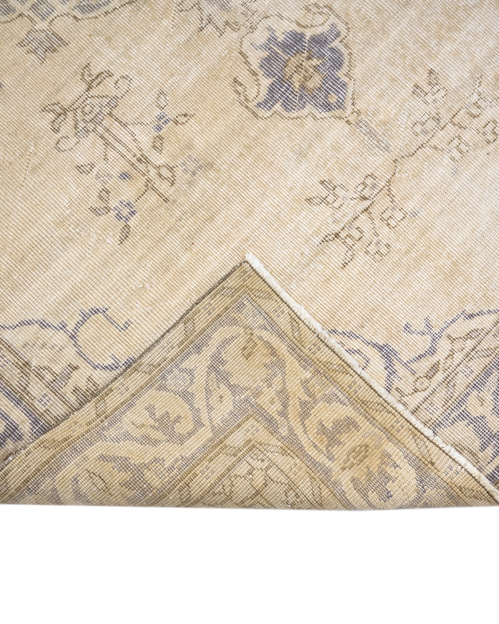 Vintage Bej Göbekli Yün ve Pamuk El Dokuma Halı 182x308 Şark Halı