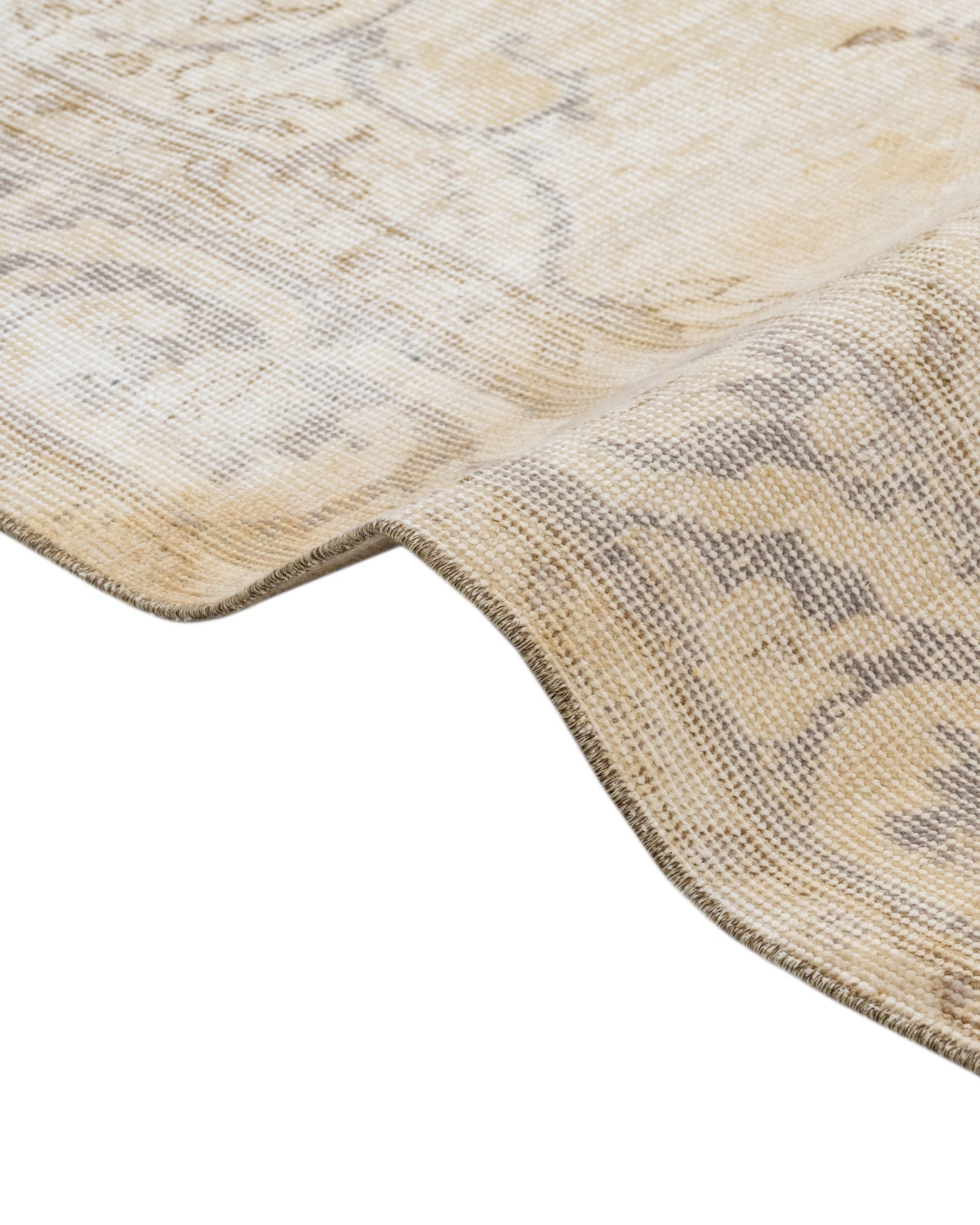 Vintage Bej Göbekli Yün ve Pamuk El Dokuma Halı 182x308 Şark Halı