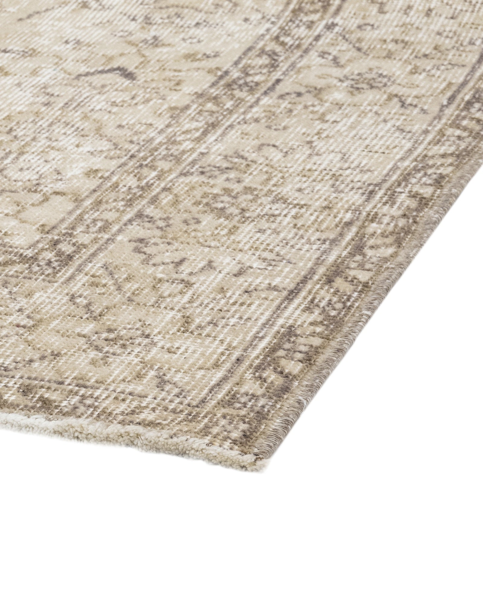 Vintage Bej Çerçeveli Yün ve Pamuk El Dokuma Halı 170x270 Şark Halı