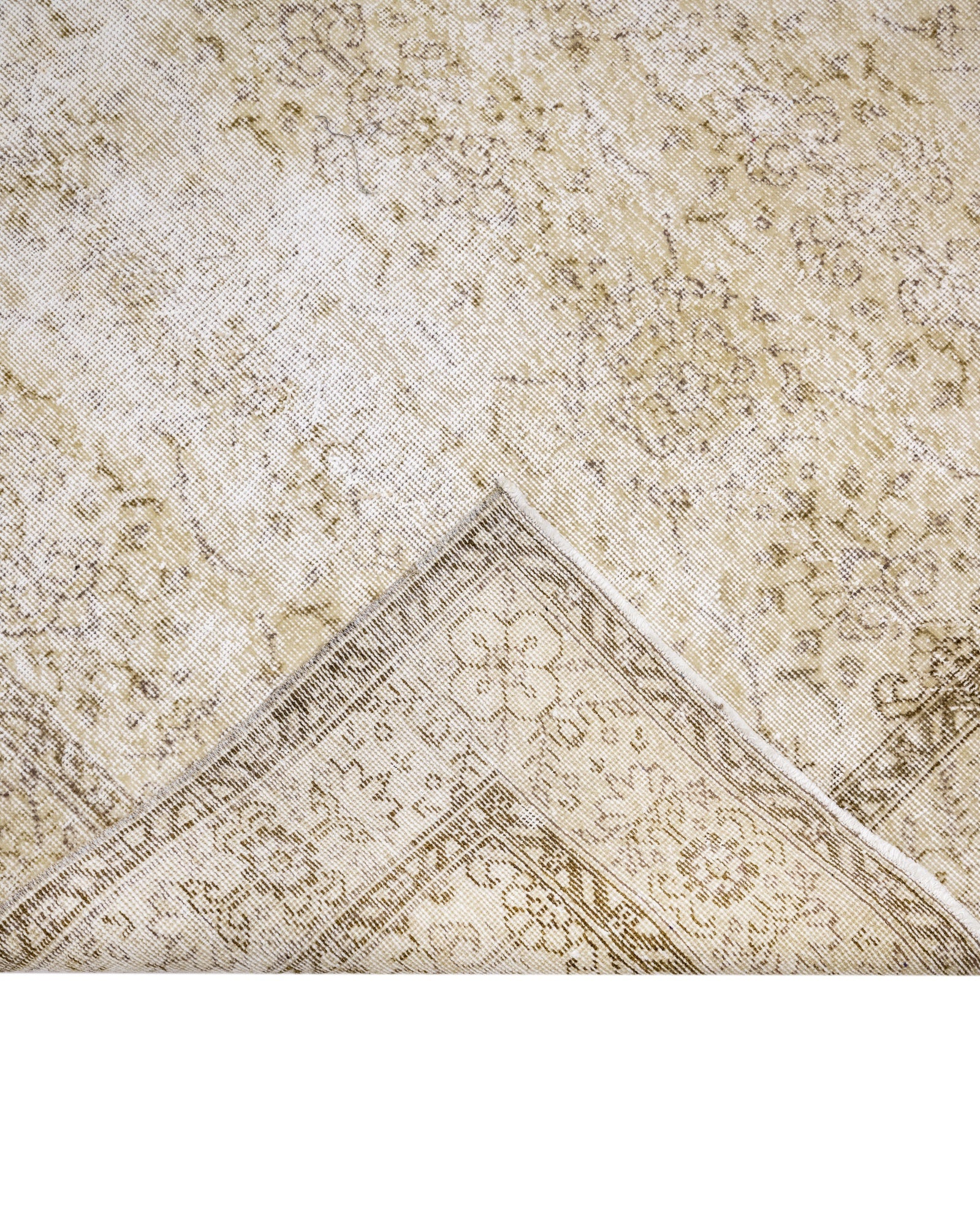 Vintage Bej Çerçeveli Yün ve Pamuk El Dokuma Halı 170x270 Şark Halı