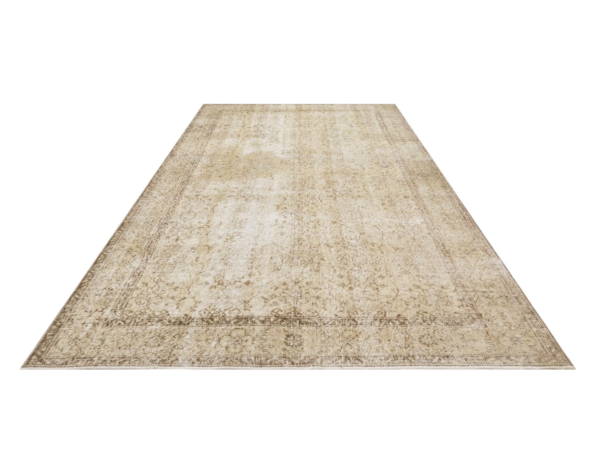 Vintage Bej Çerçeveli Yün ve Pamuk El Dokuma Halı 170x270 Şark Halı