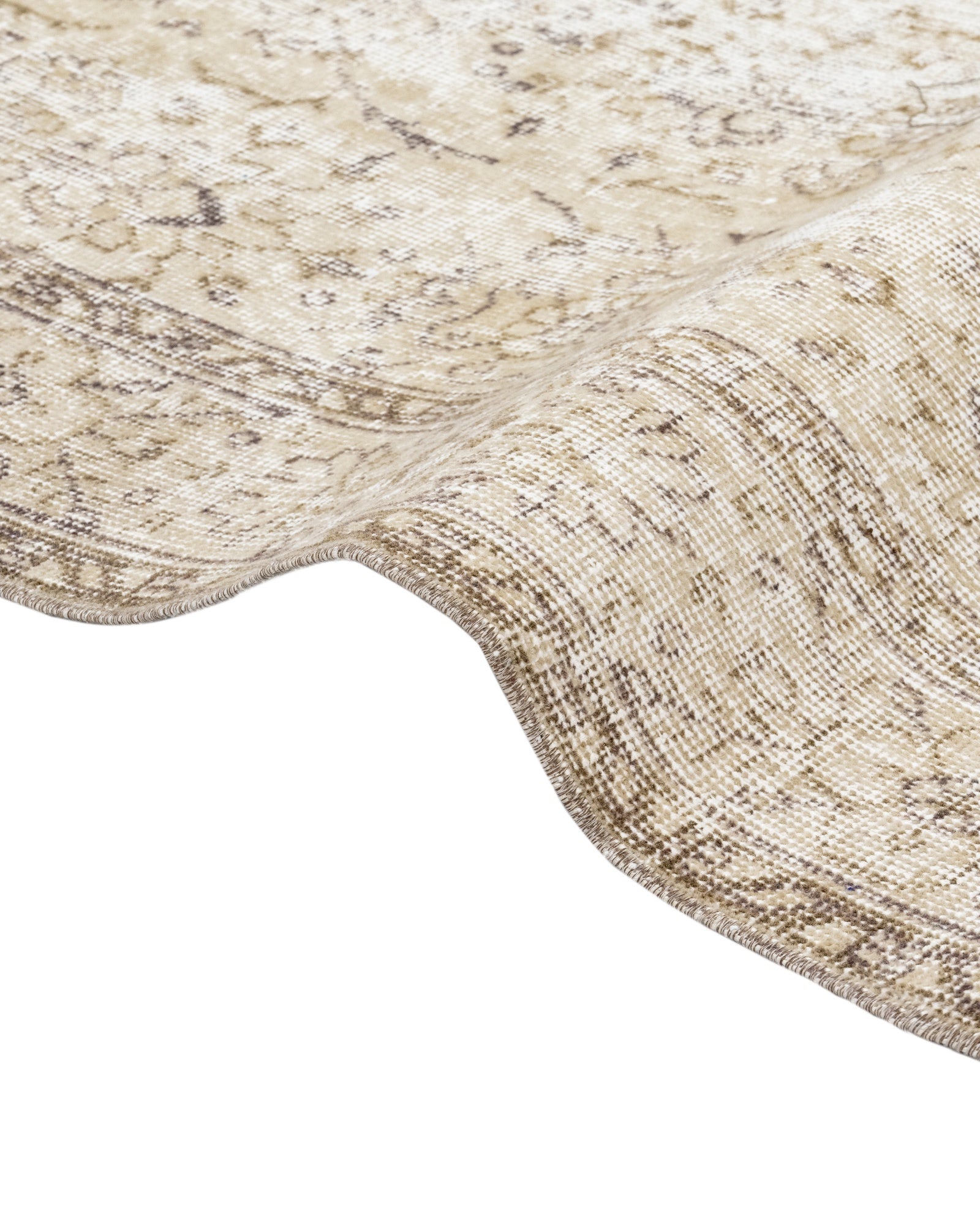 Vintage Bej Çerçeveli Yün ve Pamuk El Dokuma Halı 170x270 Şark Halı