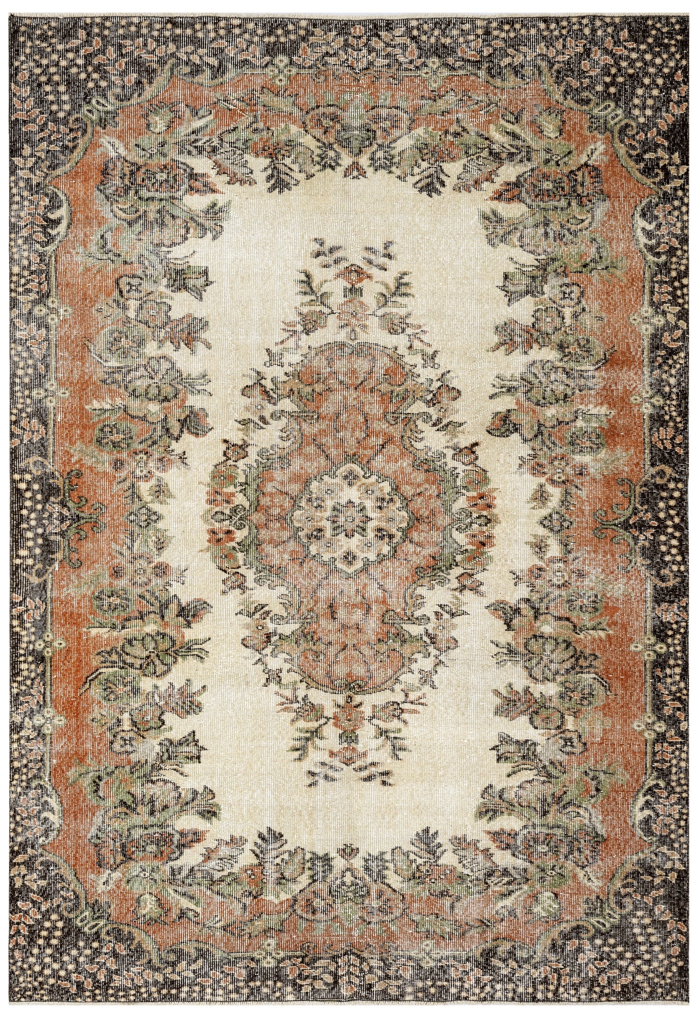 Vintage Kırmızı Göbekli Yün ve Pamuk El Dokuma Halı 172x310 Şark Halı