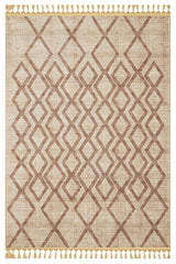 Beige Brown Bohemian Geometric Living Room Rug Baklava - Polyester