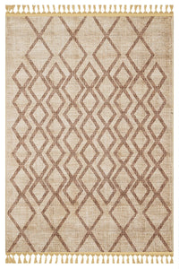 Tappeto beige a stampa digitale, motivo geometrico, texture effetto paglia intrecciata