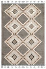 Beige Black Bohemian Geometric Living Room Rug Diamond - Polyester