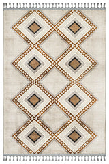 Beige Brown Bohemian Geometric Living Room Rug Diamond - Polyester