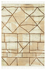 Cream Brown Bohemian Geometric Living Room Rug - Polyester Hand-Woven