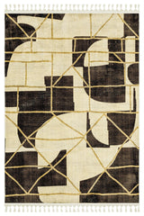 Cream Dark Brown Modern Geometric Living Room Rug - Polyester