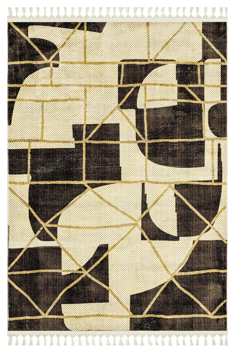 Bej Krem Bohem Etnik Triko Halı - Yıkanabilir - Kaymaz Taban - Pati Dostu