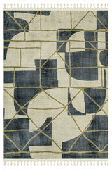 Cream Dark Gray Modern Geometric Living Room Rug - Polyester