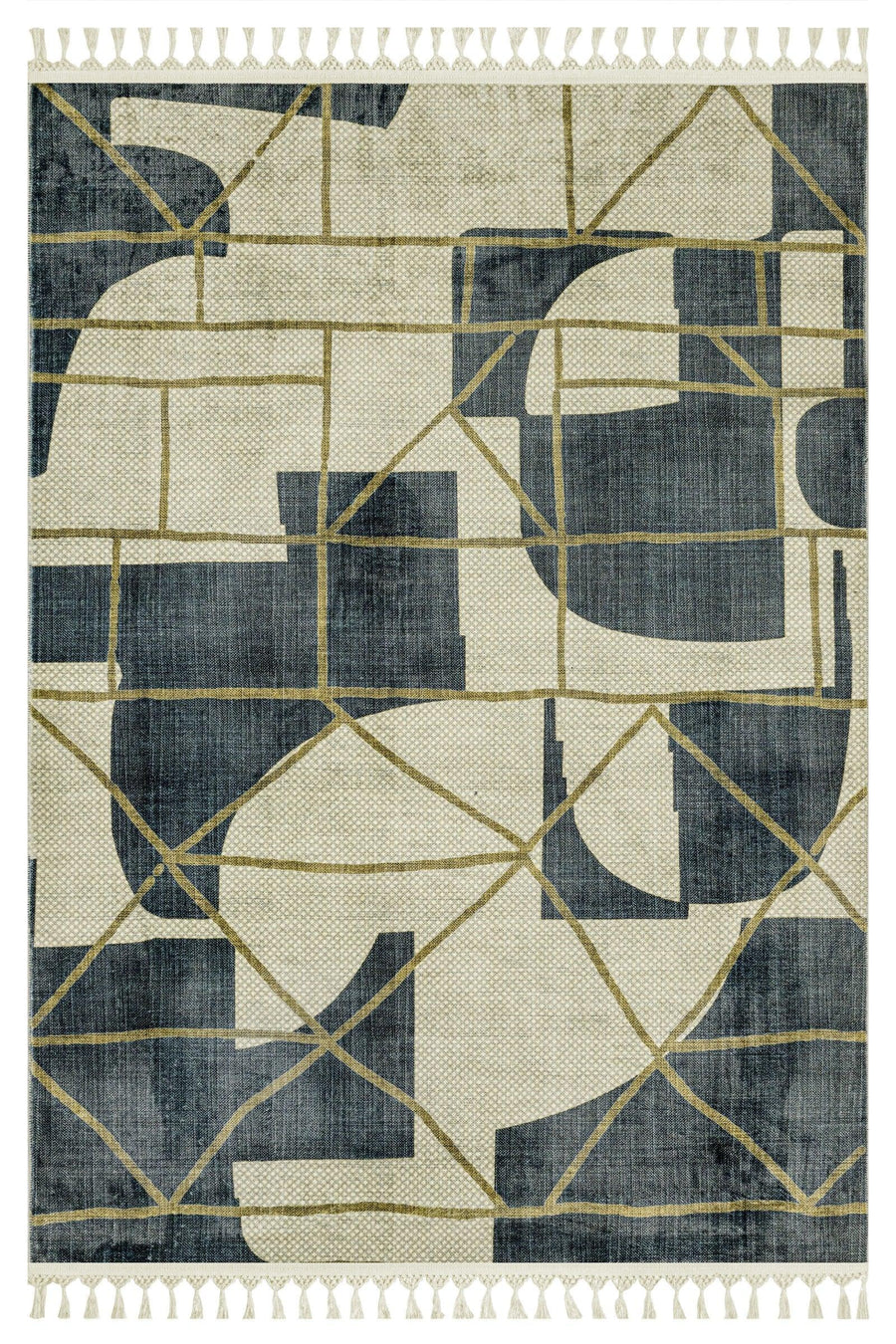 Bej Gri Bohem Etnik Triko Halı - Yıkanabilir - Kaymaz Taban - Pati Dostu