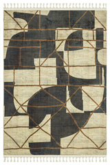 Beige Navy Modern Living Room Rug - Polyester