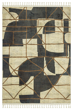 Bej Krem Bohem Etnik Triko Halı - Yıkanabilir - Kaymaz Taban - Pati Dostu