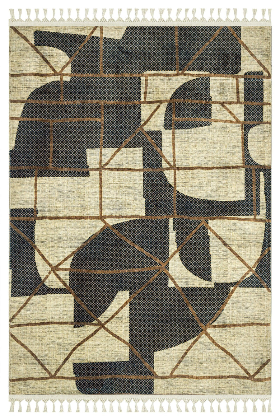 Bej Krem Bohem Etnik Triko Halı - Yıkanabilir - Kaymaz Taban - Pati Dostu