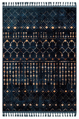 Navy Orange Distressed Geometric Living Room Rug