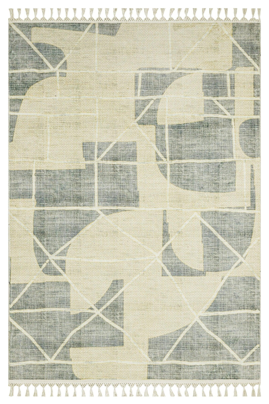 Gri Krem Bohem Etnik Triko Halı - Yıkanabilir - Kaymaz Taban - Pati Dostu