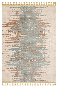 Modern Abstract Blue and Cream Area Rug