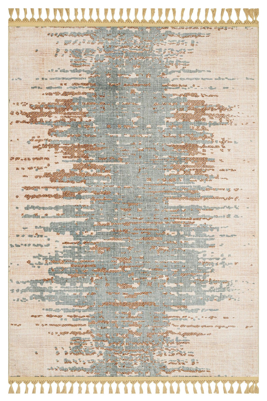 Bej Gri Bohem Dokulu Triko Halı - Yıkanabilir - Kaymaz Taban - Pati Dostu