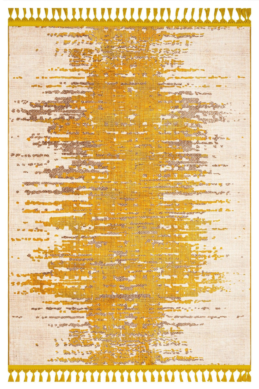 Beyaz Krem Bohem Dokulu Triko Halı - Yıkanabilir - Kaymaz Taban - Pati Dostu