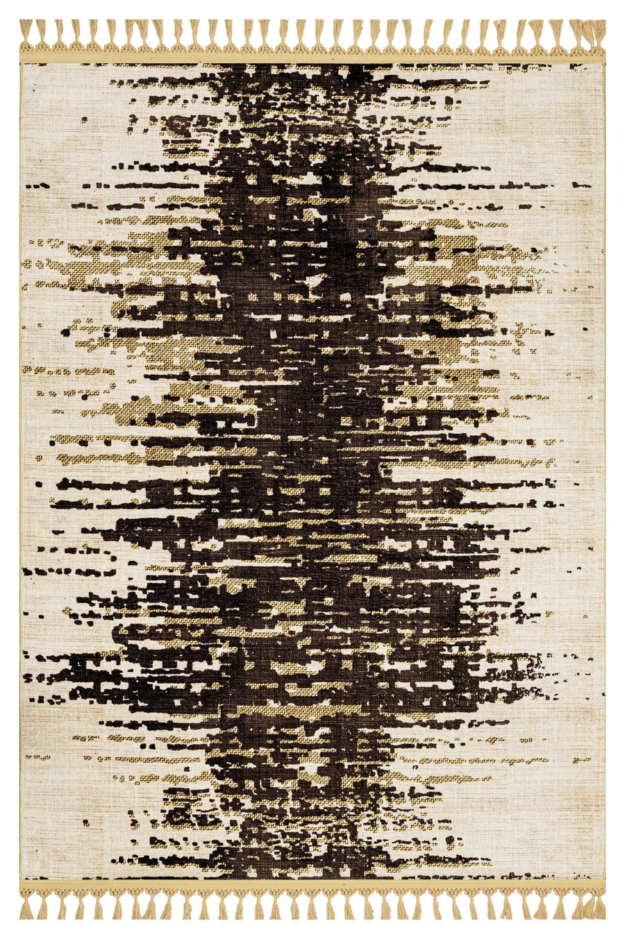 Bej Krem Bohem Eskitme Triko Halı - Yıkanabilir - Kaymaz Taban - Pati Dostu