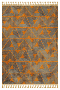 Tapis en polyester orange et gris à motif géométrique