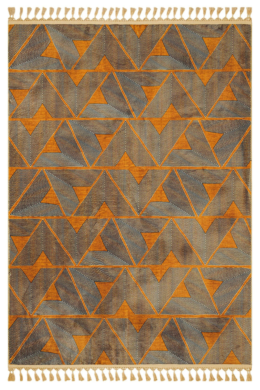 Bej Vizon Bohem Etnik Triko Halı - Yıkanabilir - Kaymaz Taban - Pati Dostu