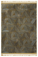 Haki Krem Etnik Geometrik Salon Halısı - Polyester