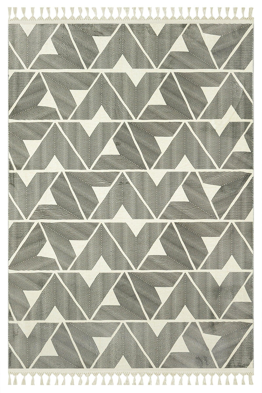 Beyaz Gri Bohem Etnik Triko Halı - Yıkanabilir - Kaymaz Taban - Pati Dostu