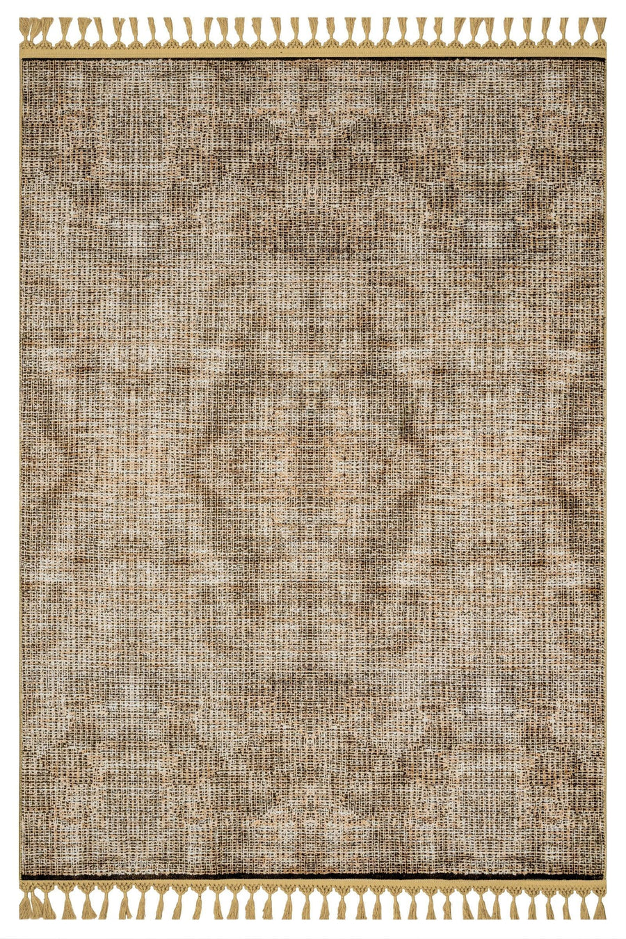 Bej Vizon Bohem Dokulu Triko Halı - Yıkanabilir - Kaymaz Taban - Pati Dostu