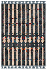 Dark Gray Beige Ethnic Geometric Living Room Rug - Polyester