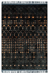 Black Orange Distressed Ethnic Geometric Living Room Rug - Polyester