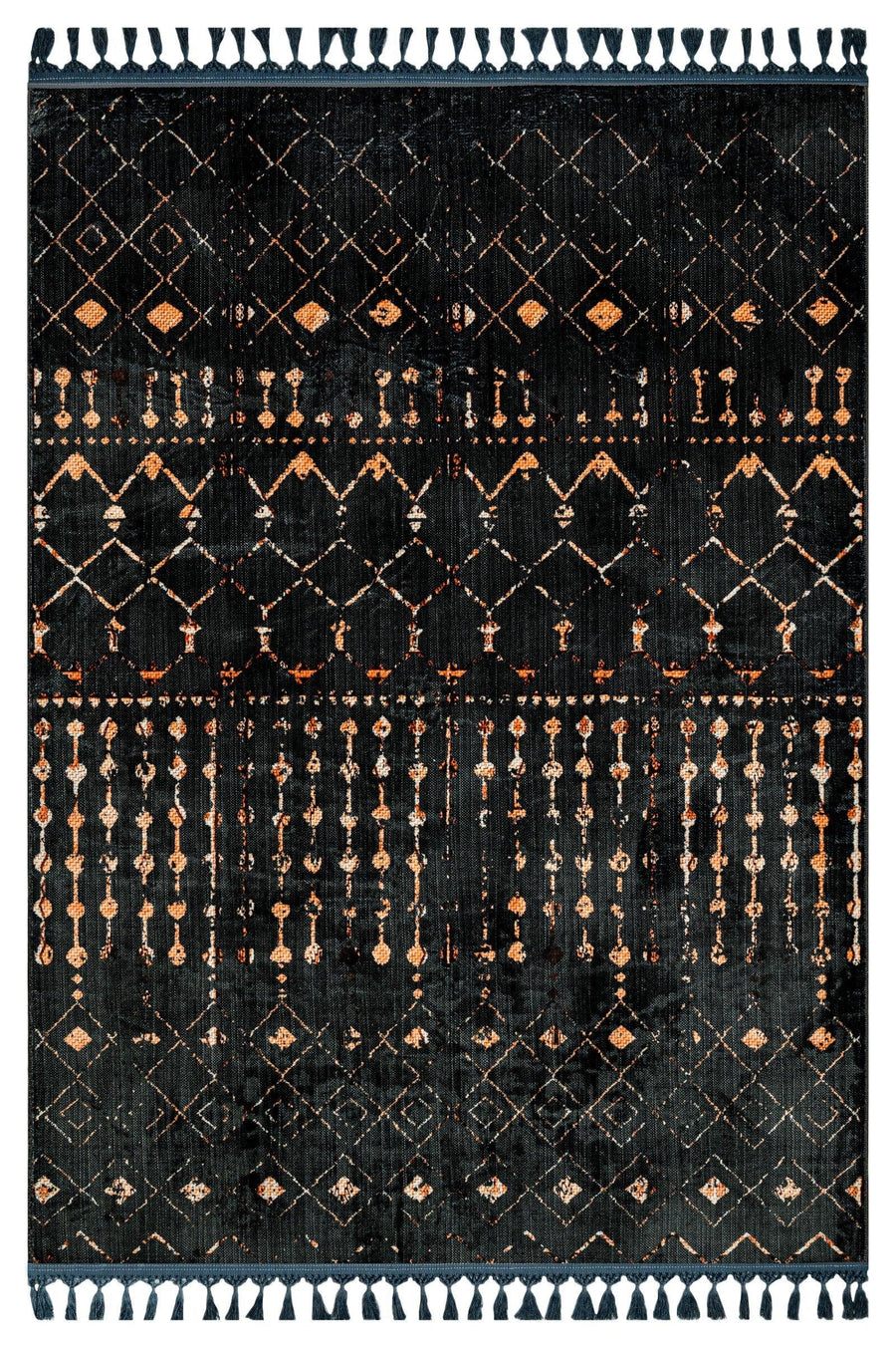 Antrasit Gold Bohem Geometrik Triko Halı - Yıkanabilir - Kaymaz Taban - Pati Dostu