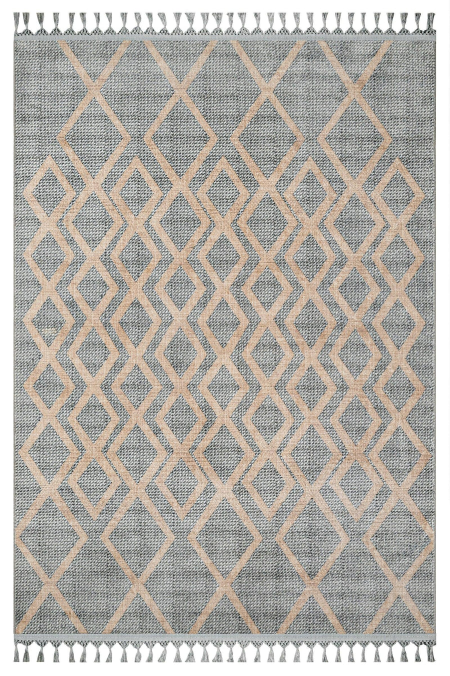 Bej Gri Baklava Desenli Bohem Triko Halı - Yıkanabilir - Kaymaz Taban - Pati Dostu