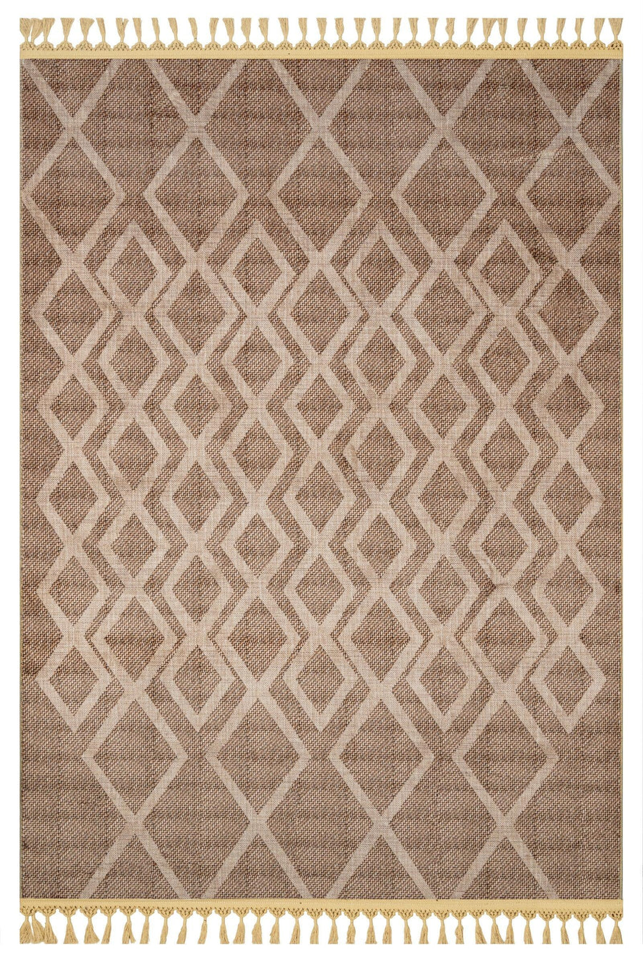 Bej Baklava Desenli Bohem Triko Halı - Yıkanabilir - Kaymaz Taban - Pati Dostu