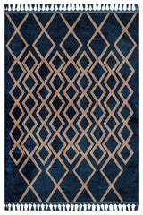Navy Petroleum Blue Geometric Modern Living Room Rug