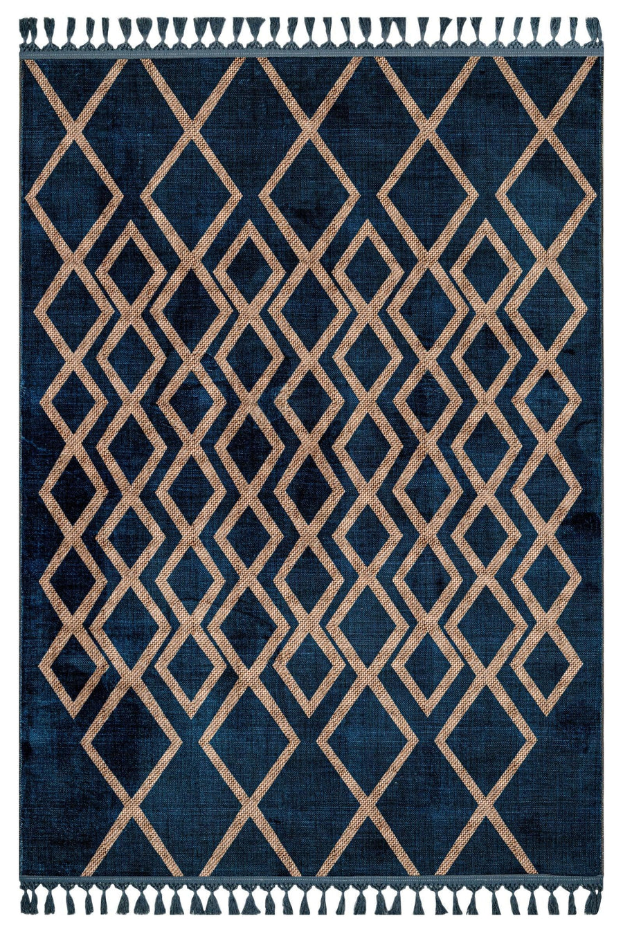 Bej Krem Baklava Desenli Bohem Triko Halı - Yıkanabilir - Kaymaz Taban - Pati Dostu