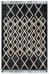 Navy Beige Modern Geometric Living Room Rug Diamond Pattern - Polyester