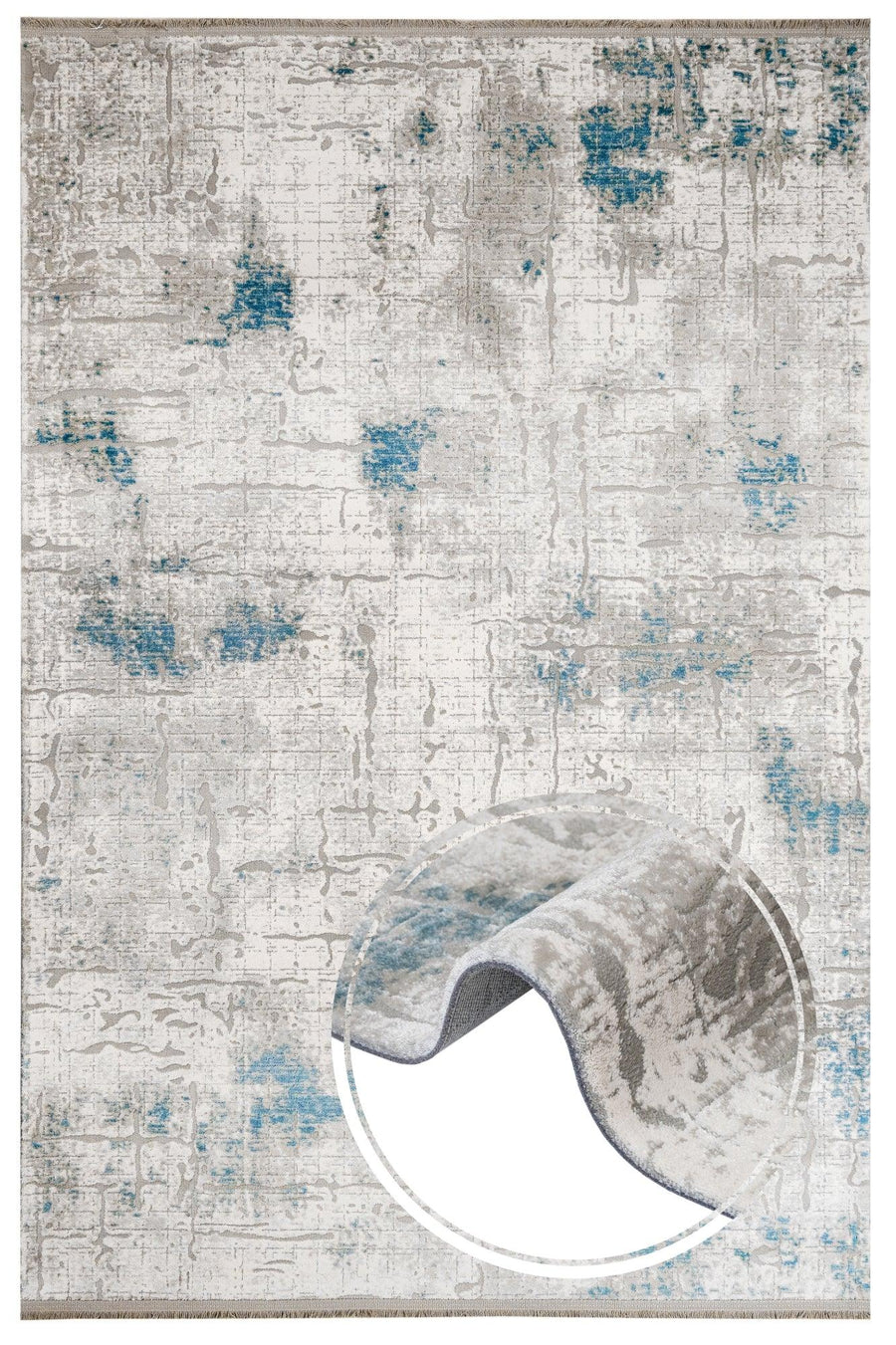 Beyaz Gri Dokulu Geometrik Halı - Toz Vermez