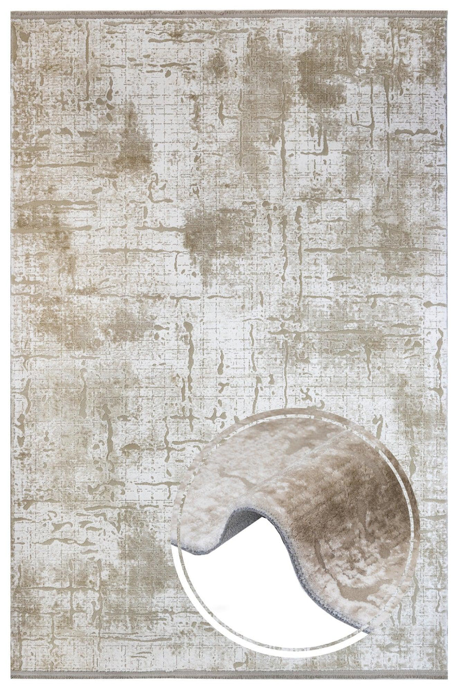 Bej Krem Dokulu Eskitme Halı - Toz Vermez