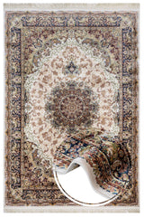 Cream Navy Blue Classic Living Room Rug - Polyester