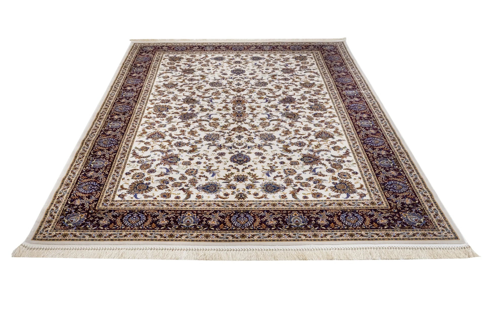 Bej Krem Bordürlü Etnik Halı - Toz Vermez