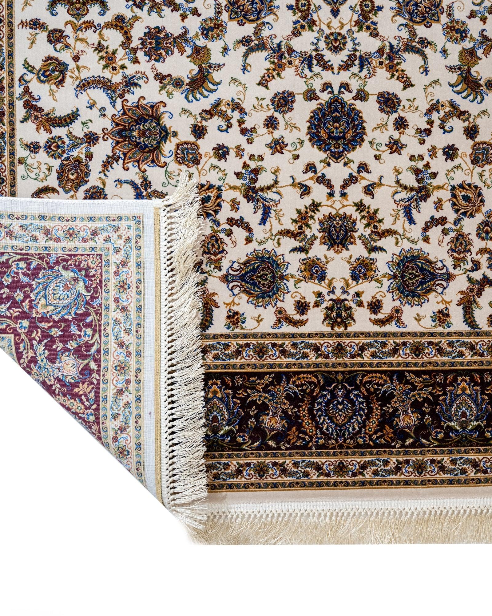 Bej Krem Bordürlü Etnik Halı - Toz Vermez