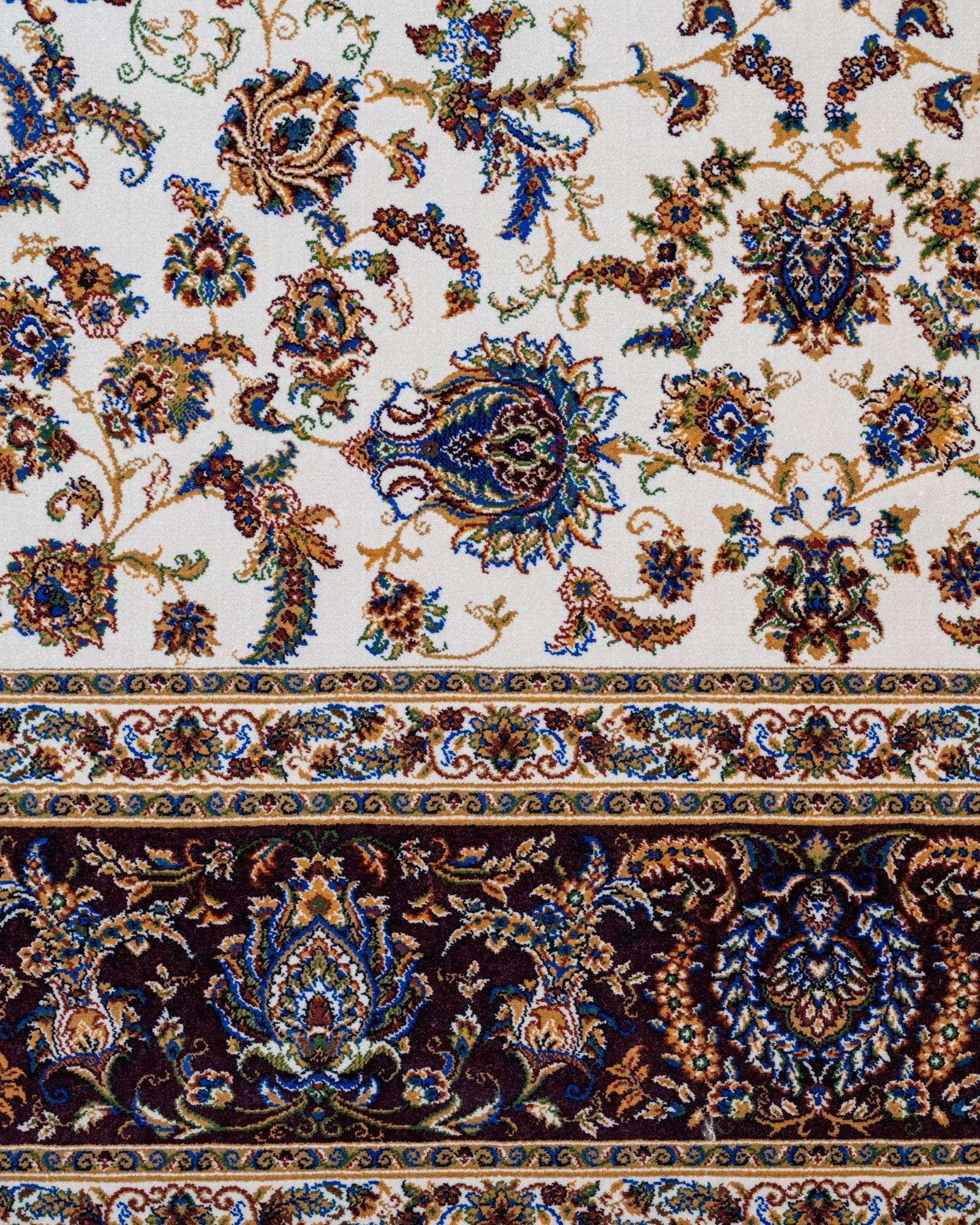 Bej Krem Bordürlü Etnik Halı - Toz Vermez