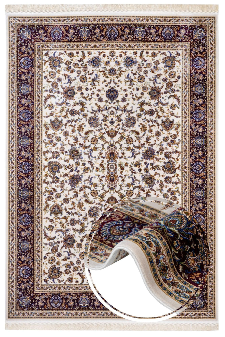 Bej Krem Bordürlü Etnik Halı - Toz Vermez