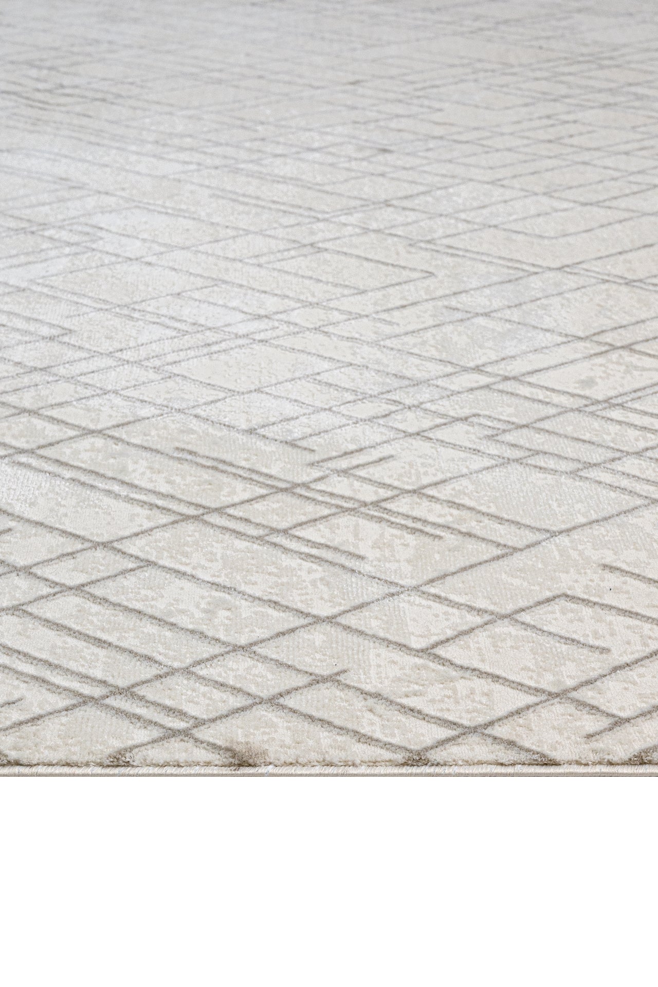 Edena Krem Geometrik Mikrofiber Polyester Makine Alan Halısı Luxess