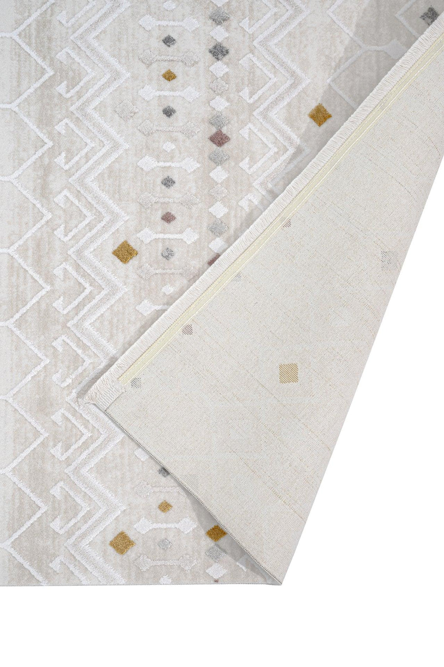 Beige & Grey Geometric Washable Area Rug – in the living room