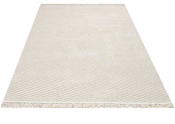 Bej Krem Düz Minimalist Triko Halı - Toz Vermez